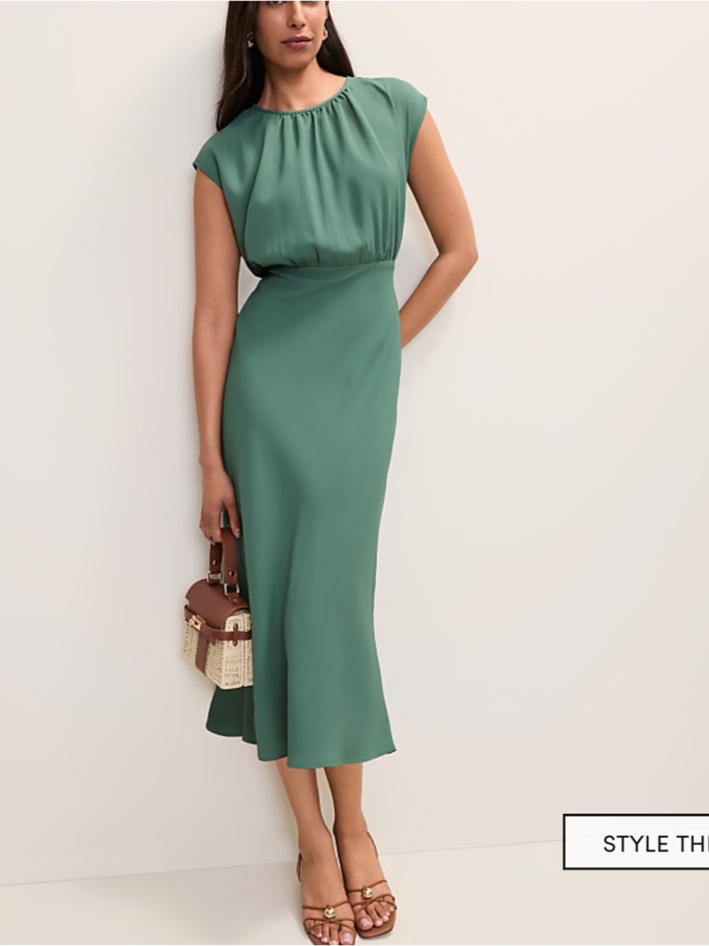 NWT Ann Taylor gathered Midi Dress with Blouson Bodice in Shadowy Jade